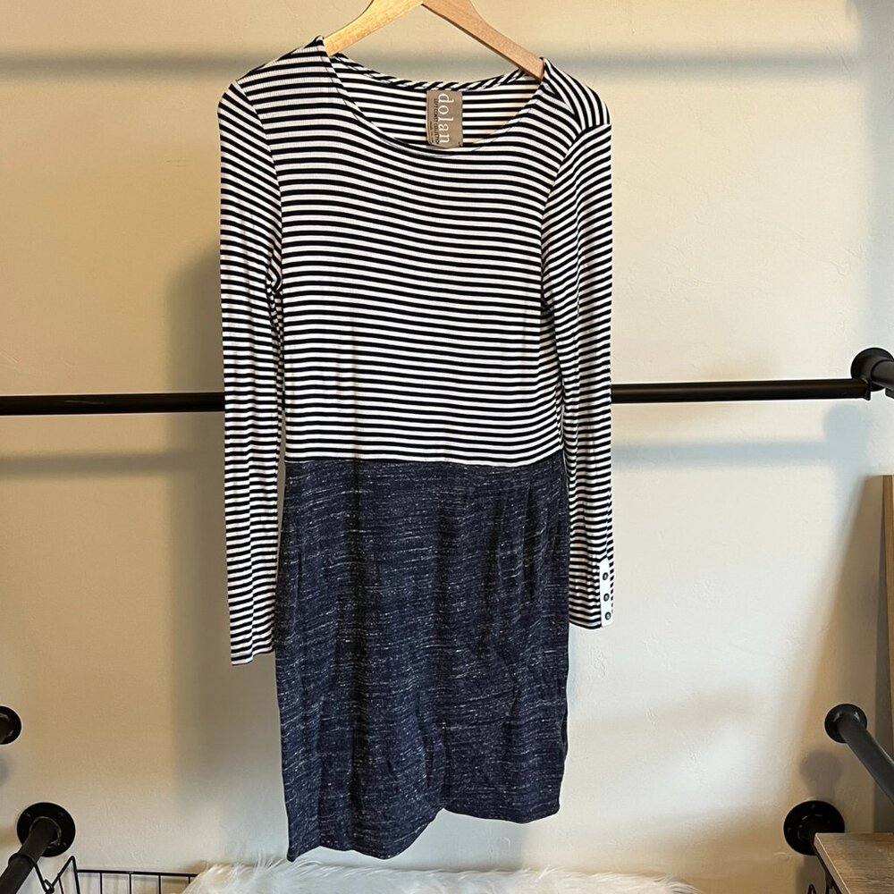 NWT Anthropologie Dolan Left Coast Long Sleeve Striped Mixed Blue Dress S
